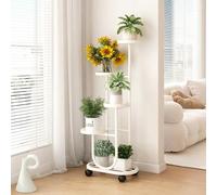 KELENMNAZT Étagère à Plantes Mobile Autonome, Étagère en Fer à 5 Niveaux avec Roues, Design Décalé for Balcon et Salon, Hauteur 110cm, Base 45x24cm(White)