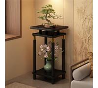 KELENMNAZT Nouveau Support for Plantes De Sol De Style Chinois, Support De Pot De Fleur Carré en Bois avec Accents Dorés, Étagère De Présentation De Bonsaï À 2 Niveaux(54cm)