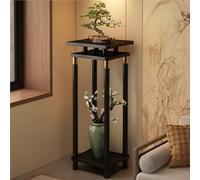 KELENMNAZT Nouveau Support for Plantes De Sol De Style Chinois, Support De Pot De Fleur Carré en Bois avec Accents Dorés, Étagère De Présentation De Bonsaï À 2 Niveaux(79cm)