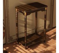 KELENMNAZT Support À Fleurs Rétro Chinois, Étagère À Plantes en Bois avec Design Sculpté Et Coins en Laiton, Présentoir À 2 Niveaux for Salon, Salon De Thé, Balcon(90cm)