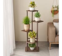 KELENMNAZT Support De Plante À 5 Niveaux D'intérieur, Étagère Pot Fleur d'angle Haut for Balcon Chambre Coucher Salon, Présentoir en Bois, Brun Noyer, 101 CM