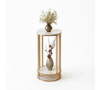 KELENMNAZT Support for Plantes en Bois Massif à 2 Niveaux avec Plateaux Ronds, Nouvelle étagère de Sol de Style Chinois for Salon et Balcon, Support de Pot de Fleurs Robuste(Natural,48.5cm)