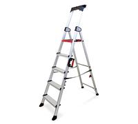 KELI - Échelle Pliable, Escabeau, Marchepied, Aluminium Robuste, Qualité Professionnelle, Poignée de Transport, Porte Outils ABS Dépliable… (5 MARCHES)