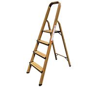 KELI - Escabeau Domestique, Marchepied, Fabriqué en Aluminium Finition Bois (Chêne Naturel) (4 Marches (Hauteur de Travail 2,27))