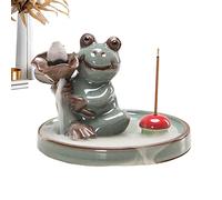 Keloc Brûleur d'encens Grenouille - Brûleur fumée d'encens en céramique créatif - Fontaine d'encens Support d'encens Bobine chanceuse fumée Cascapour Le décor pièce