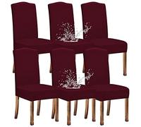 KELUINA Extensible Etanche Jacquard Salle à Manger Chaise Couvre Décor à La Maison, Housses De Chaise pour Salle à Manger Chaises Restaurant Hôtel Cérémonie(Vin Rouge,6 Pièces)