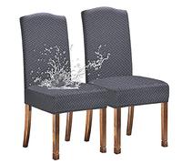 KELUINA Extensible Etanche Jacquard Salle à Manger Chaise Couvre Décor à La Maison, Housses De Chaise pour Salle à Manger Chaises Restaurant Hôtel Cérémonie(Gris,2 Pièces)