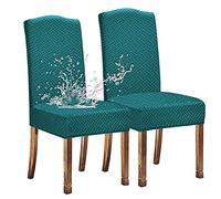 KELUINA Extensible Etanche Jacquard Salle à Manger Chaise Couvre Décor à La Maison, Housses De Chaise pour Salle à Manger Chaises Restaurant Hôtel Cérémonie(Vert Paon,2 Pièces)