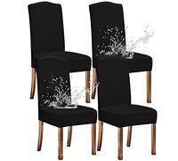 KELUINA Extensible Etanche Jacquard Salle à Manger Chaise Couvre Décor à La Maison, Housses De Chaise pour Salle à Manger Chaises Restaurant Hôtel Cérémonie(Noir,4 Pièces)