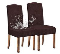 KELUINA Extensible Etanche Jacquard Salle à Manger Chaise Couvre Décor à La Maison, Housses De Chaise pour Salle à Manger Chaises Restaurant Hôtel Cérémonie(Café,2 Pièces)