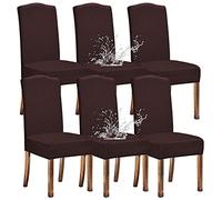 KELUINA Extensible Etanche Jacquard Salle à Manger Chaise Couvre Décor à La Maison, Housses De Chaise pour Salle à Manger Chaises Restaurant Hôtel Cérémonie(Café,6 Pièces)