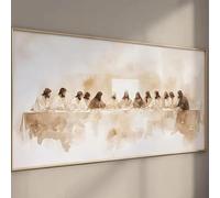 KEMEIQI Affiche sur toile beige abstraite représentant Jésus et la foi, style minimaliste moderne, grand format horizontal, décoration murale chrétienne (40 x 80 cm/sans cadre)