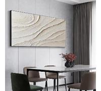KEMEIQI Grande peinture abstraite 3D beige et blanche, texture 3D blanche, peinture minimaliste sur toile, art blanc, décoration murale neutre, 60 x 120 cm, sans cadre