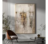 KEMEIQI Grande peinture d'art abstrait beige doré marron pour salon beige gris peinture murale scandinave décoration de la maison 50 x 70 cm sans cadre