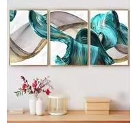KEMEIQI Impression sur toile, affiche aquarelle débridée d'une peinture sur toile bleue avec ruban vert et doré, art mural moderne, photo décorative (70 x 110 cm x 3 / sans cadre)