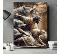 KEMEIQI Jésus-Christ protège le troupeau, affiche sur toile vintage, loup et mouton, décoration murale pour salon, chambre à coucher (20 x 30 cm)
