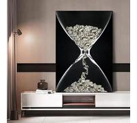 KEMEIQI Peinture sur toile abstraite surréalisme le sablier, affiches d'argent et de dollars, décoration murale pour la maison, le salon, 20 x 40 cm, sans cadre