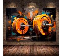 KEMEIQI Peinture sur toile avec haltères et graffitis, art mural de motivation sportive, décoration de salle de sport, affiche de musculation, haltérophile, 70 x 100 cm, sans cadre