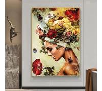 KEMEIQI Peinture sur toile moderne abstraite avec fleur et papillon pour femme, affiche et impression, art mural pour salon, décoration d'intérieur, 30 x 50 cm, sans cadre