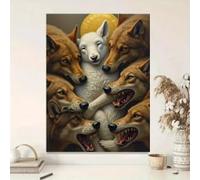 KEMEIQI Tableau sur toile - Peinture saisissante d'un chef de meute de loups blancs, Décoration minimaliste moderne sur le thème de la faune sauvage, Affiche sur le thème de la nature (80x120cm)