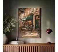 KEMEIQI Tableau sur toile style café parisien vintage | Scène de bistrot d'automne avec tables et chaises | Affiche pour la cuisine (40 x 60 cm)