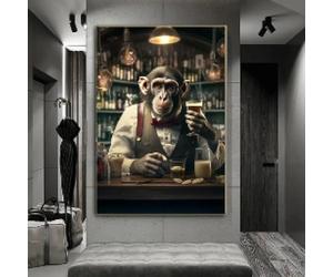 KEMEIQI Tenant un verre de vin singe gorille abstrait fumer mur art affiche impression animal décor salon art toile peinture 60x90 cm sans cadre