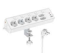 Kemelo Multiprise avec Interrupteur Individuel, 9 en 1 multiprise Plate avec 4 Sortie AC, 2 EU Ports, 3 USB Ports, pour Le Bureau, Salon, Chambre à Coucher, Cuisine, Rallonge Electrique 3M,Blanc