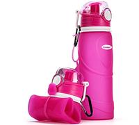Kemier Bouteilles d'eau Pliables en Silicone de 750 mL,Sans BPA,Approuvées par La FDA.Bouteilles d'eau Pliables Pouvant s’Enrouler Pour Sports et Plein Air,étanches et à l'épreuve Des Fuites(Rose)