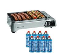 Barbecue à gaz portable 1900W Grille anti adhesive + 8 Cartouches gaz butane - Idéal camping, terrasse, extérieur KEMPER