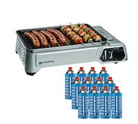 Barbecue à gaz 1900W Grille anti adhesive + 12 cartouches gaz camping KEMPER