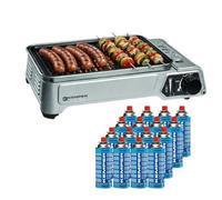 Barbecue à gaz 1900W Grille anti adhesive + 16 cartouches gaz camping KEMPER