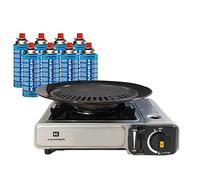 KEMPER - Barbecue Grill 2 en 1 Réchaud gaz piézo 2200 W + Plaque Grill + 8 Cartouches gaz Butane Camping