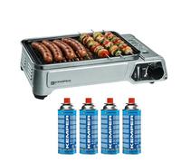 KEMPER - Barbecue Portable à Gaz 1900W avec Allumage Piézo | Plaque Grill Anti-Adhésive | Kit 4 Cartouches Gaz Camping & Mallette de Transport Inclus | Léger & Sécurité CE.