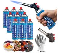 KEMPER - Chalumeau à gaz Multi-usages Soudure Brasage Cuisine + 9 Cartouche de gaz butane 227gr + Gants gratuits