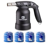 Lampe à souder à gaz Professionnelle Utilisation 360° Chalumeau Gaz Allumage piezo 4 Cartouches gaz Perçables KEMPER