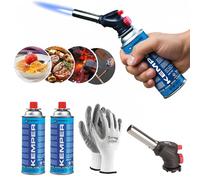 Kemper Torche à Gaz Chalumeau de Cuisine, Caramellateur + 2 Recharge de Gaz Butane 227 g Multifonction (2 Butane + Cannel)