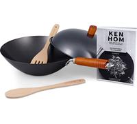 Ken Hom Classic Wok antiadhésif en acier au carbone avec poignée en bois, 31 cm - Set 5 pièces