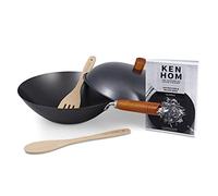Ken Hom Classic Wok antiadhésif en acier au carbone avec poignée en bois, 31 cm - Set 5 pièces