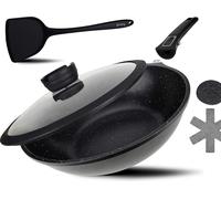 Ken Hom Set de 4 woks Acier au carbone avec revêtement anti-adhésif/poignée en résine phénolique Ø 31 cm