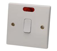 kenable Interrupteur 1 voie double pôle 20 A avec néon et plaque frontale arrondie Blanc