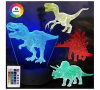 KENLUMO 4PCS Dinosaure 3D Lampe de nuit cadeau Lampe de chevet LED télécommande Touchez pour changer de couleur 16 couleurs USB