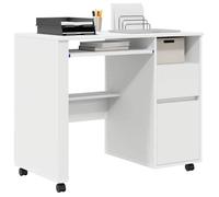 Kenneth@ Bureau - 1 PERSONNE - Table d'ordinateur - avec roulettes Blanc 91x50x77 cm - Bois d'ingénierie LL1092