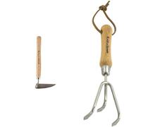 Kent & Stowe rasette de Jardin - Binette à Main en INOX pour Lutter Contre Les Mauvaises Herbes & Griffe piocheuse - Griffe de Jardin 3 Dents en Acier Inoxydable, Griffe avec Manche