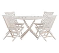 Kenya set de jardin table Ø120 cm blanc 4 chaises blanchi.