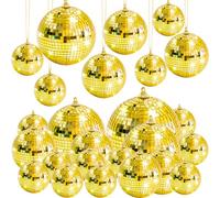 Kepfire Lot de 17 boules disco dorées à suspendre pour sapin de Noël, mini boules dorées pour décoration de fête d'anniversaire sur le thème disco