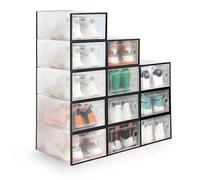 KEPLIN Lot de 12 boîtes de rangement empilables pour chaussures, durables et peu encombrantes pour placard, armoire et maison, noir (33 x 23 x 14,5 cm)