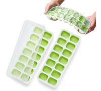 KEPLIN Lot de 2 bacs à glaçons en silicone avec couvercles anti-déversement, faciles à enlever, certifiés LFGB sans BPA, moules à glaçons en silicone souple, fêtes, boissons, cocktails et liquides