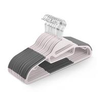 KEPLIN Lot de 20 cintres antidérapants - Durable, Design Fin pour économiser de l'espace avec Rotation à 360°, Organisateur de Cravates, Crochets de Sangle et Ouverture en Forme de S (Rose poudré)