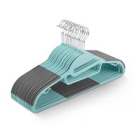KEPLIN Lot de 20 cintres antidérapants - Durable, Design Fin pour économiser de l'espace avec Rotation à 360°, Organisateur de Cravates, Crochets de Sangle et Ouverture en Forme de S (Bleu Sarcelle)