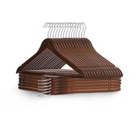 KEPLIN Lot de 20 cintres en Bois de Noyer Robuste avec Crochet Rotatif à 360 degrés, Barre Ronde pour Pantalon et encoches d'épaule - Économiseur d'espace Durable - Convient pour Manteaux, Vestes
